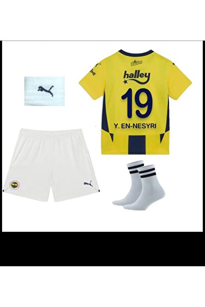 Flextreme Fener'bâh'çê\\Ên-Nesyri Sarı 2025 Çubuklu Yeni Sezon Çocuk Futbol Forması 4'Li Set