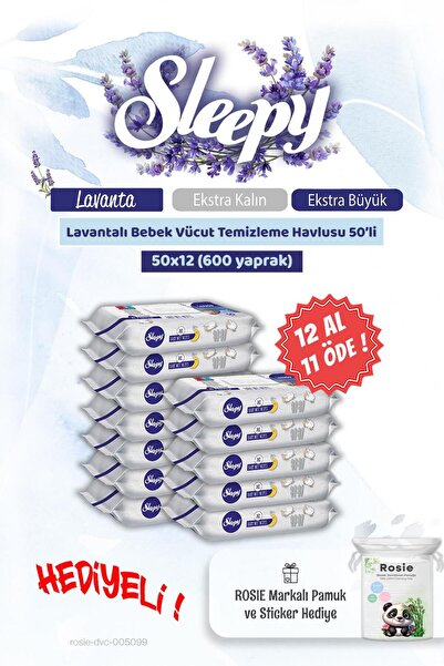 Sleepy اشتري 12 واحصل على 11 مناديل مبللة لتنظيف جسم الطفل باللافندر 50 قطعة ...