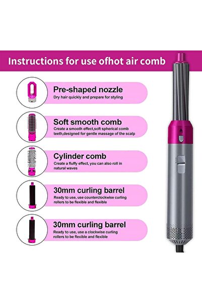 Aputue 5 in 1 Hair Dryer, Hair Straightener Comb Curling Brush with 5 Interchangeable Barrels