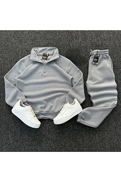 S&A DESIGN Unisex 3 Thread Ribbed a Quality Soft Fluffy Thick Combed Cotton Fabric Half Zipper Top and Bottom Set