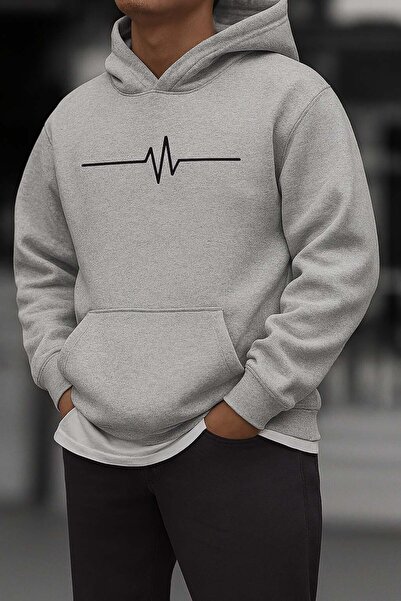 Trend Sizde Φούτερ με κουκούλα με στάμπα με μαύρο καρδιακό ρυθμό