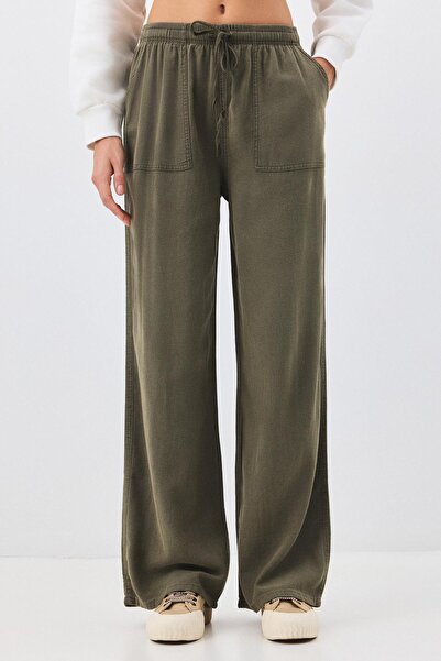 Trendiz Women's High Waist Viscose Palazzo Pants Khaki 4629