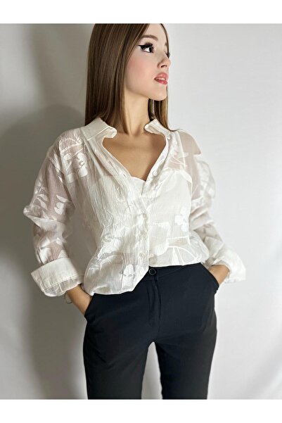 BEBE PLUS Kadın Yarı Şeffaf Gömlek