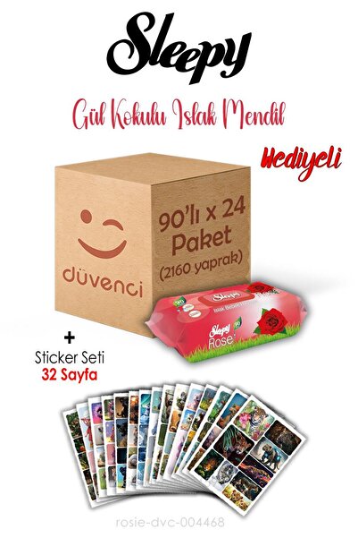 Sleepy منشفة مبللة برائحة الورد سليبي 90x24 (2160 ورقة) ومجموعة ملصقات 32 ورقة