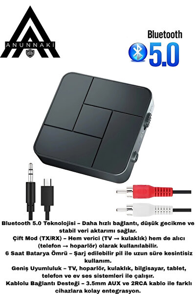 Anunnaki Bluetooth 5.0 Ses Alıcı Verici AUX RCA USB Stereo Kablosuz Mikrofonlu Araba TV PC RX TX Receiver