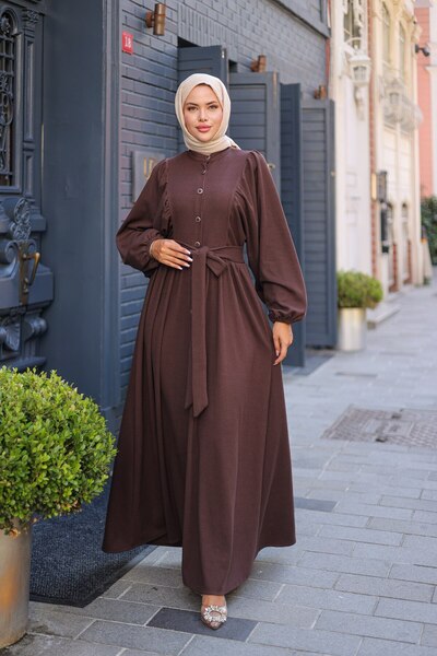 By Pommes Life Women's Balloon Sleeve Belted Full Button Testtur Dress