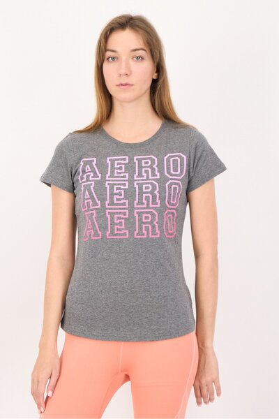 Aeropostale Women Sportswear Fit Short Sleeves Training T-shirt, Grey