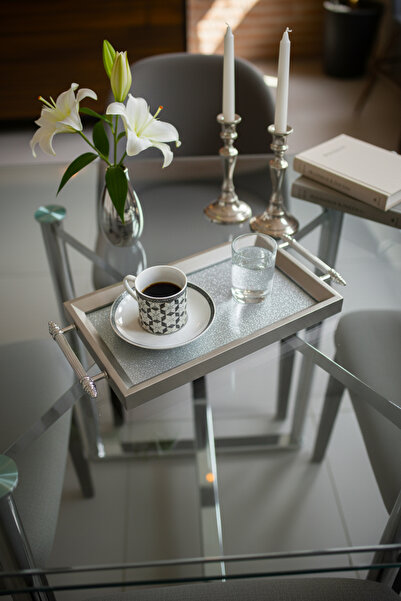 FINEARTCONCEPT Gümüş Simli Kahve Sunum Tepsisi