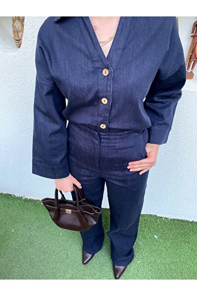 Flow Çubuk Düğmeli Denim Alt-Üst Takım