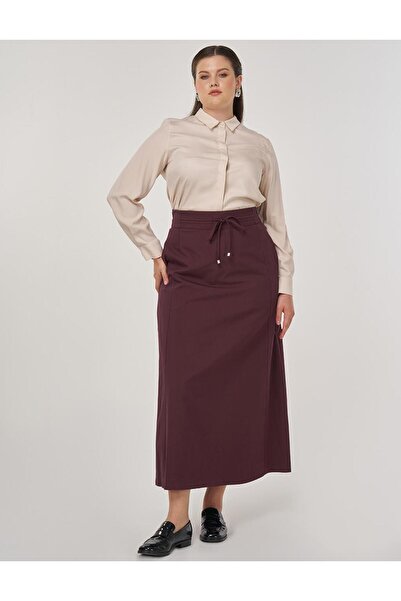 Kayra Lace-Up A-Line Skirt Dark Burgundy