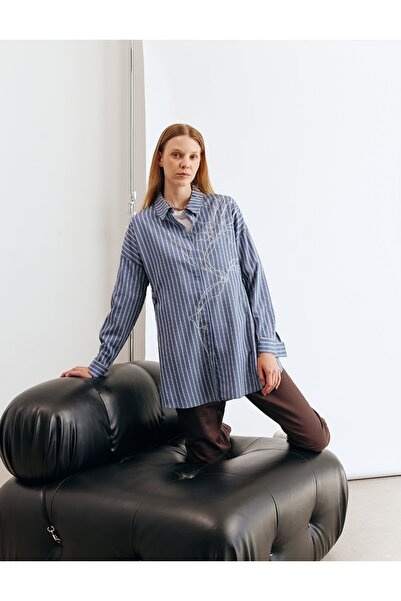 KYR Τούνικ από βισκόζη με σχέδιο ρίγες Ινδικό