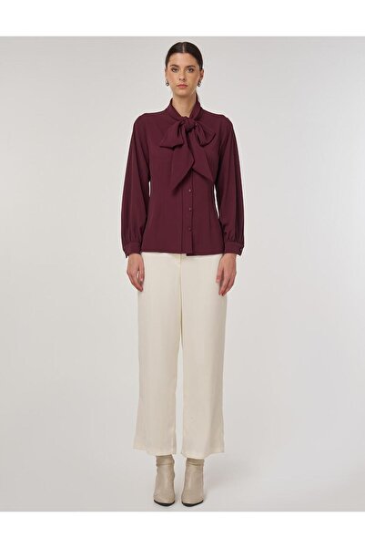 Kayra Shawl Collar Blouse Burgundy