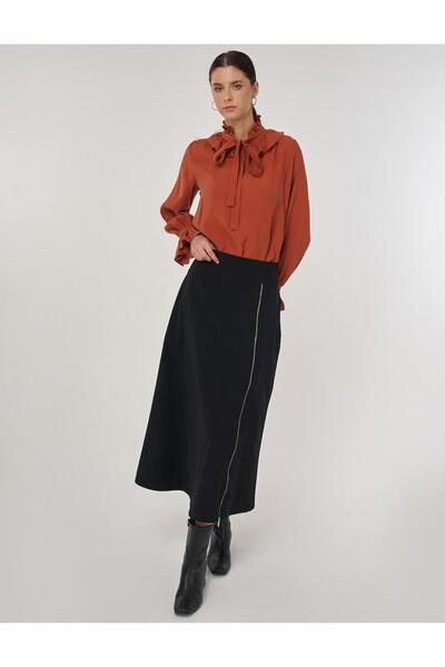 Kayra Zipper Detailed Bell Skirt Black