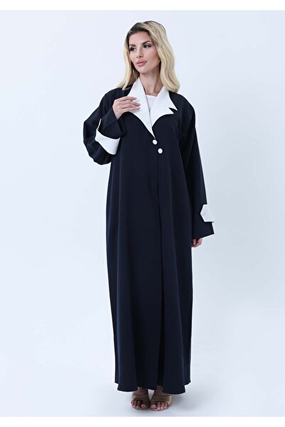 Msquare Fashion Navy & White Contrast Collar Professional Abaya with Headscarf