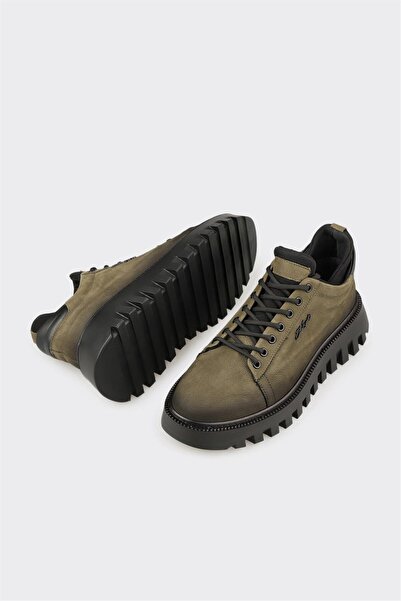 Elle Shoes Haki Deri Erkek Spor Ayakkabı