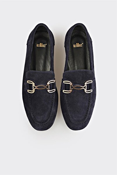 Elle Shoes Lacivert Deri Kadın Loafer