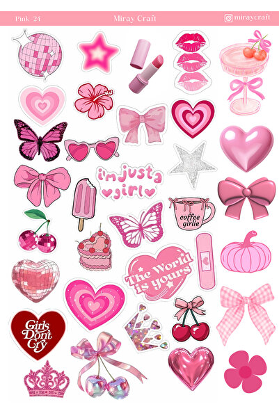 MirayDesign 1 Sayfa Pembe Temalı 12*17 cm Sticker /Scrapbook, Bullet Journal,...