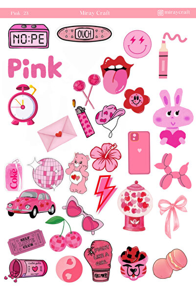 MirayDesign 1 Sayfa Pembe Temalı 12*17 cm Sticker /Scrapbook, Bullet Journal,...