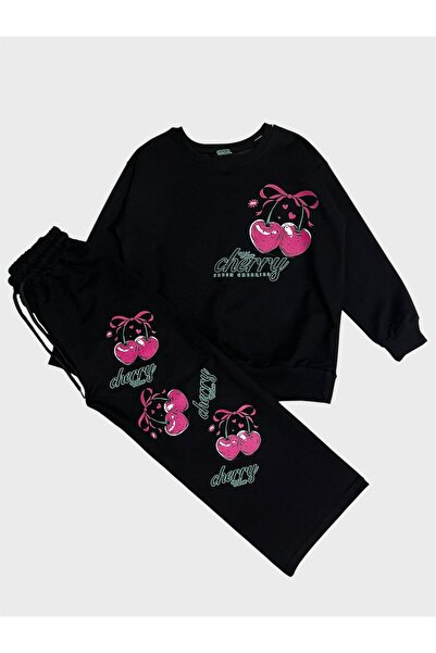 ALİŞ KİDS Σετ αθλητικής φόρμας για κορίτσια από βαμβακερό μαύρο κεράσι με μακ...