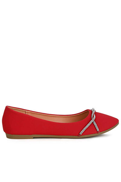 london Rag Women Rhinestone Faux Leather Ballerinas in Red