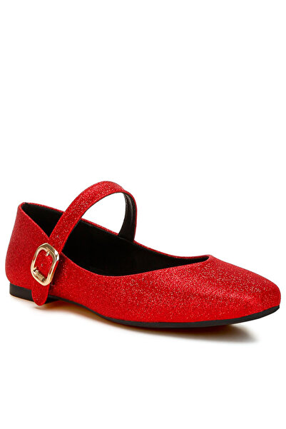 london Rag Women Glitter Pin Buckle Ballerinas in Red