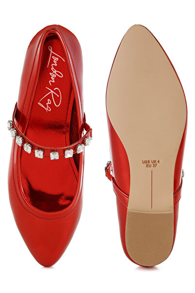 london Rag Women Metallic Mary Jane Ballerinas in Red