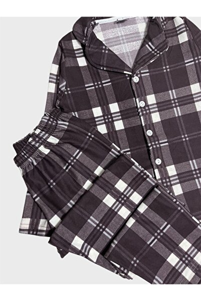 ALİŞ KİDS Σετ πιτζάμες με κουμπιά με γιακά πουκάμισο με καρό σχέδιο από βαμβακερό ύφασμα καφέ καρό