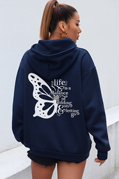 CLASSY.MODA Γυναικείο φούτερ με κουκούλα με στάμπα |   Μοντέρνο άνετο καθημερ...