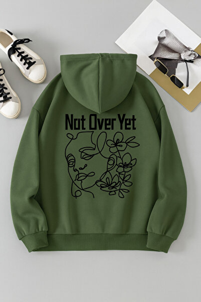 CLASSY.MODA Унисекс суитшърт с качулка и принт | Артистичен рисунък на лице и шрифт Модерен ежедневен стил