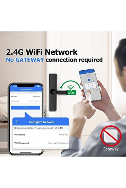 RAZUVIOUS قفل ذكي، واي فاي وبلوتوث مدمجان، قفل باب ببصمة الإصبع بدون مفتاح مع مقبض، جهاز تحكم عن بعد