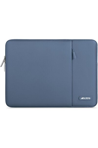 Mosiso حقيبة كمبيوتر محمول مقاس 13 بوصة، حقيبة كمبيوتر عمودية من البوليستر مع جيب، أزرق فولاذي