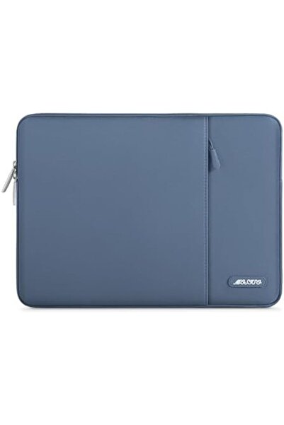 Mosiso حقيبة كمبيوتر محمول مقاس 13 بوصة، حقيبة كمبيوتر عمودية من البوليستر مع جيب، أزرق فولاذي