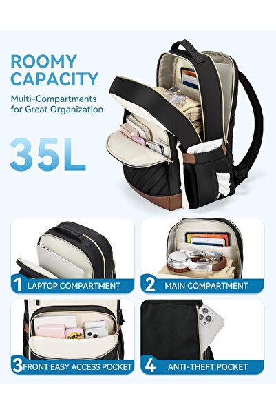 BOSTANTEN حقيبة ظهر للكمبيوتر المحمول للنساء مقاس 15.6 بوصة مع منفذ شحن USB وحقيبة ظهر للسفر