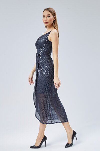 Asees Women's Evening Dress Graduation Double Breasted Neckline Rope Strap Sequin Evening Dress