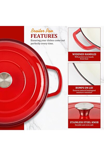 LENND Cast Iron Dutch Oven, 30cm Enameled Pan with Lid