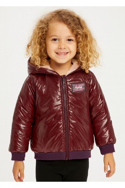 Casabony Palton cu glugă din fibră pentru fetiță, roșu claret