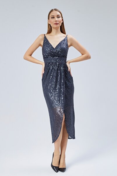 Asees Women's Evening Dress Graduation Double Breasted Neckline Rope Strap Sequin Evening Dress