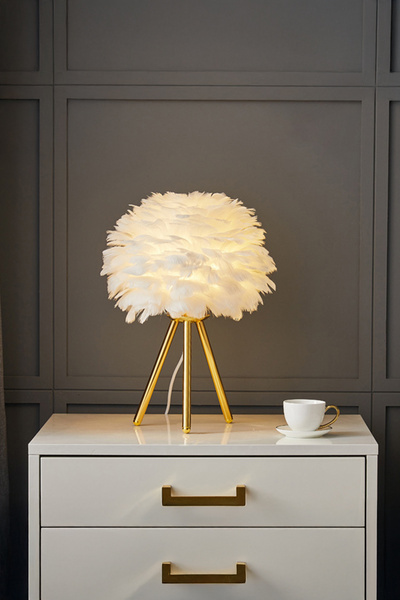 Vadi Modern İskandinav Stil Kaz Tüylü Masa Lambası - Modern Gold Ayaklı Gece ...