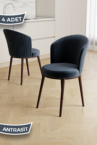 Canisa Risa Serisi 4 Adet Mutfak Sandalyesi Kahverengi Metal Ayak 1.Sınıf Bab...