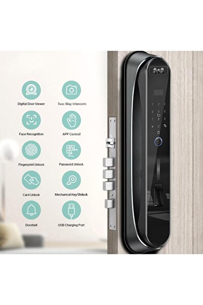 RAZUVIOUS قفل ذكي مزود بكاميرا، وخاصية التعرف على الوجه ثلاثي الأبعاد، ومراقبة في الوقت الفعلي، وقفل اتصال داخلي عبر الفيديو عبر شبكة WiFi، وتطبيق