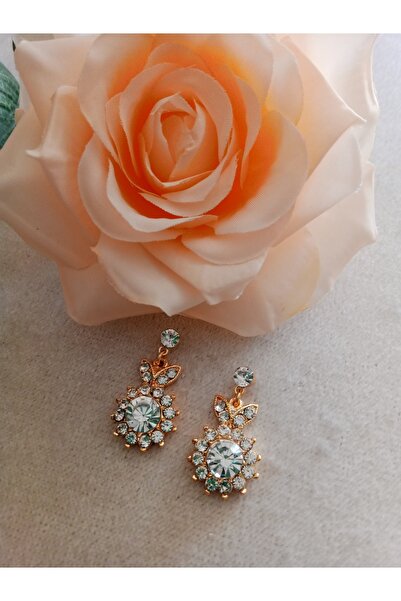Pervin Ablacım White Flower Stone Gold Flashy Dangling Earrings