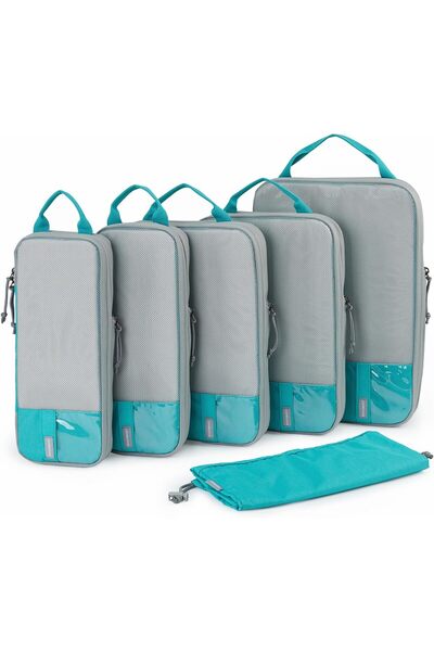 BAGSMART مجموعة من 6 مكعبات تعبئة خضراء، منظمات سفر مضغوطة من البوليستر مع رب...