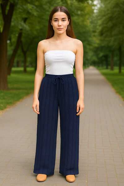 ECK MODA Women's Textured Elastic Waist Flexible Comfortable Fit Pants