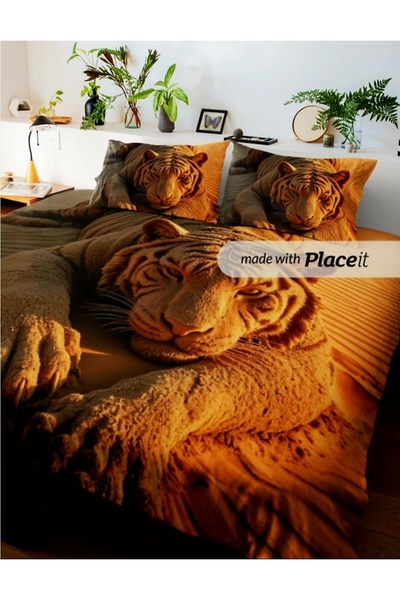 Elmas Dizayn طقم غطاء لحاف مزدوج بتصميم خاص من الساتان القطني مقاس 240×260 سم نمر الصحراء