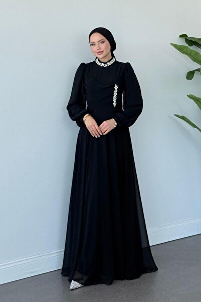 Şulemoda Giyim Başak Şifon Abiye Siyah