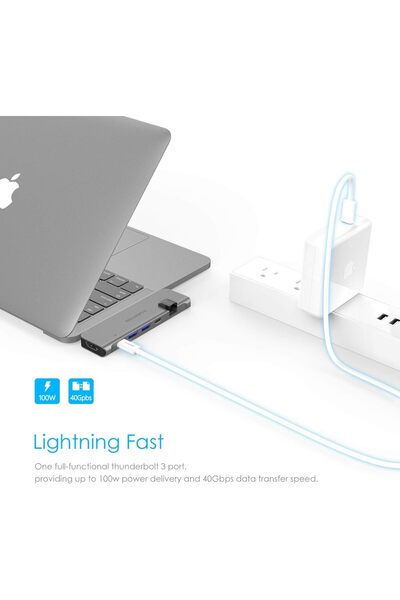 LENTION USB-C Hub CB-CS65 (Space Gray) - 100W PD, 40Gbps, 4K HDMI, USB 3.0, Gigabit Ethernet