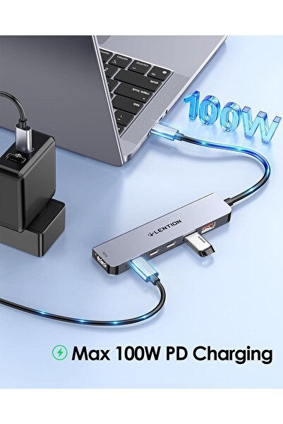 LENTION موزع USB-C (CB-CE37) - 6 في 1، 4K@60Hz HDMI، 10Gbps، 2xUSB-C، 2xUSB-A، 100W PD