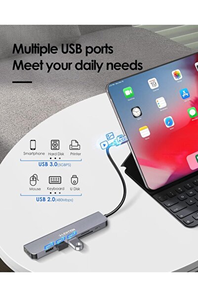 LENTION موزع USB-C 7 في 1 مع PD 100 واط، وHDMI 4K، وقارئ بطاقات مزدوج (CB-CE18، رمادي فضائي)