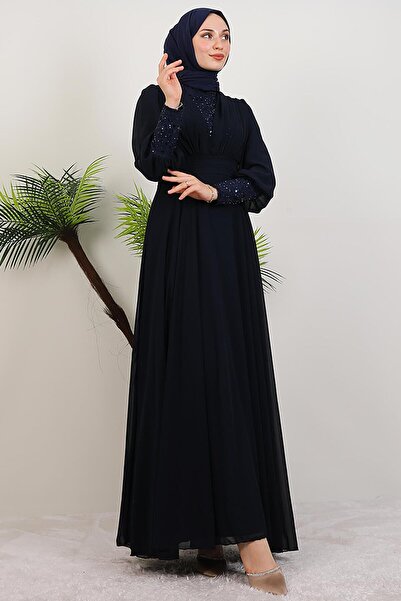 GİYZAMİLA Φόρεμα Roza Detail από σιφόν σε μπλε ναυτικό