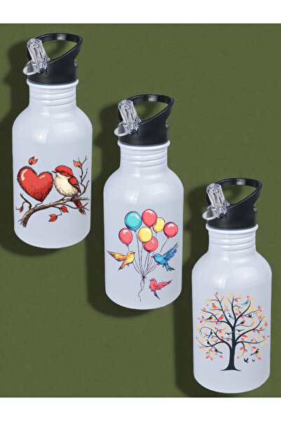 lili hediyelik Bird Printed 600 ml Water Bottle - Children's Water Bottle, Large Water Bottle